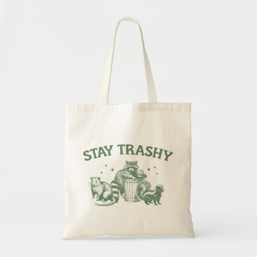 "Stay Trashy" おもしろいRaccoon トートバッグ (正面)