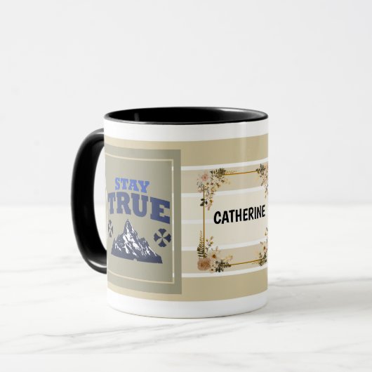Stay True Personalized Mountain Mug – Floral Adven マグカップ (正面左)
