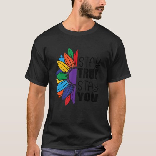 Stay True Stay You Lgbt Sunflower FlagゲイプライドM Tシャツ (正面)