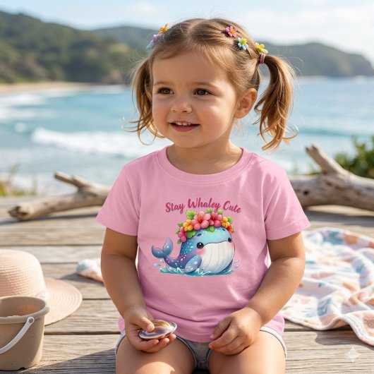 Stay Whaley Cute | かわいい花の赤ちゃんクジラ ベビーTシャツ