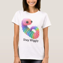 Stay Wiggly – レインボーワームかわいい女性のTシャツ