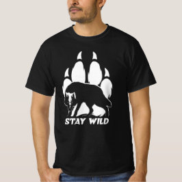 Stay Wild – ウルフシルエットとフットプリント Tシャツ