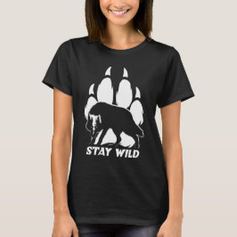 Stay Wild – ウルフシルエットとフットプリント Tシャツ