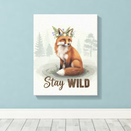 Stay Wild – ビンテージ風フォレストフォックスアート キャンバスプリント
