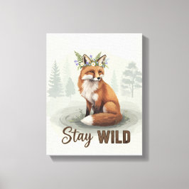 Stay Wild – ビンテージ風フォレストフォックスアート キャンバスプリント