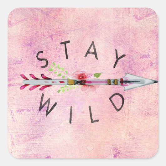 Stay Wild Bohoスタイルアート>>ピンク>>バラ>>ジプシー スクエアシール (正面)