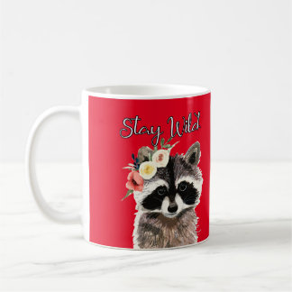 Stay Wild - Cute Raccoon Happing Flower Crown コーヒーマグカップ