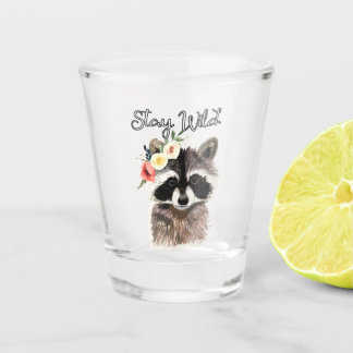 Stay Wild - Cute Raccoon Happing Flower Crown ショットグラス