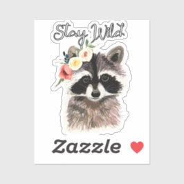 Stay Wild - Cute Raccoon Happing Flower Crown シール