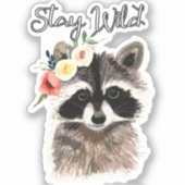 Stay Wild - Cute Raccoon Happing Flower Crown シール (正面)