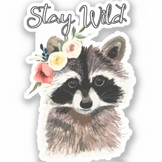 Stay Wild - Cute Raccoon Happing Flower Crown シール (正面)