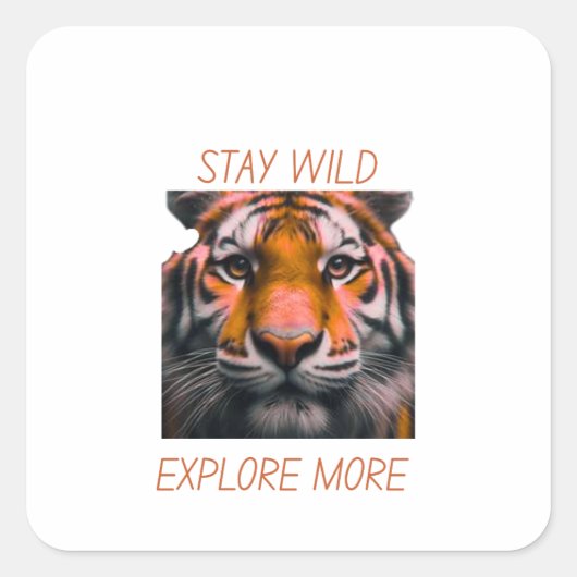 Stay Wild Explore More Sticker Tiger Adventure スクエアシール (正面)