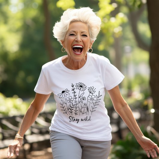 Stay Wild Floral Boho Line Art Tシャツ