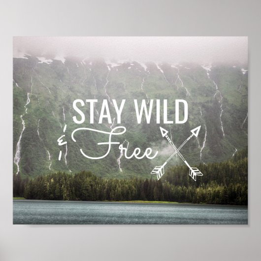 Stay Wild & Free – アラスカの滝 |ポスター ポスター (正面)