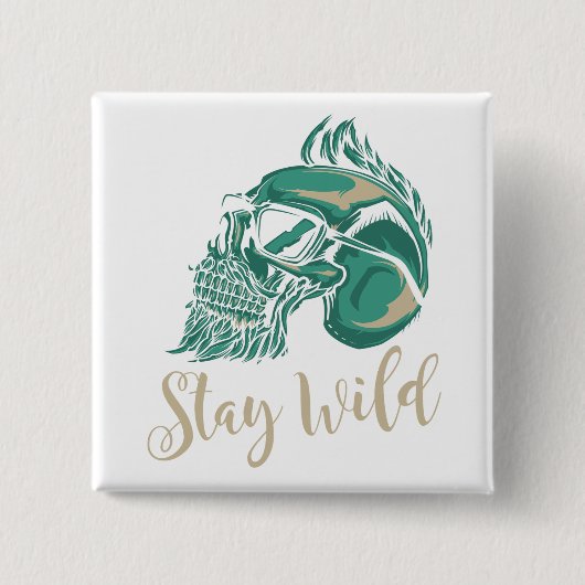 Stay Wild Modern Bearded Skull 缶バッジ (正面)