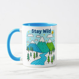 Stay Wild Mountain River Kids Art Design マグカップ