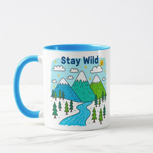 Stay Wild Mountain River Kids Art Design マグカップ (左)