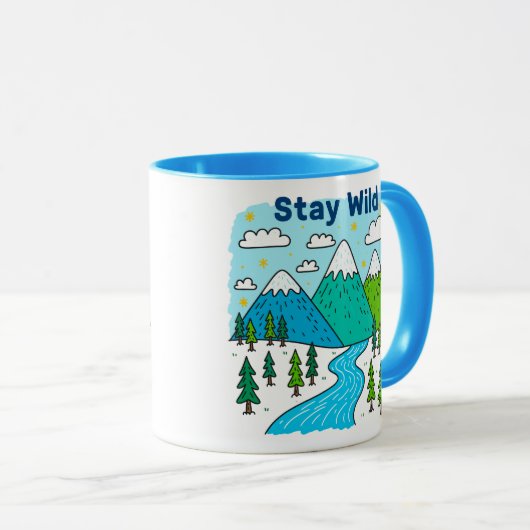Stay Wild Mountain River Kids Art Design マグカップ (正面右)