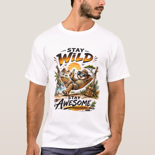 Stay Wild Stay Awesome Pangolin Hammock Adventure  Tシャツ (正面)