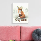 Stay Wild – Vintage Forest Fox Art キャンバスプリント (インサイチュ (リビング))