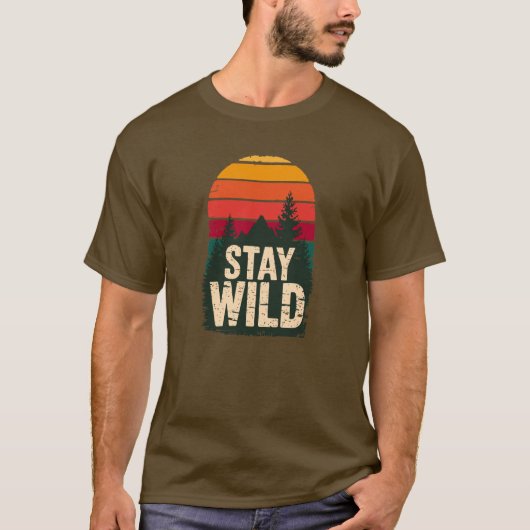 Stay Wild Vintage Sunset Mountain T-Shirt Tシャツ (正面)