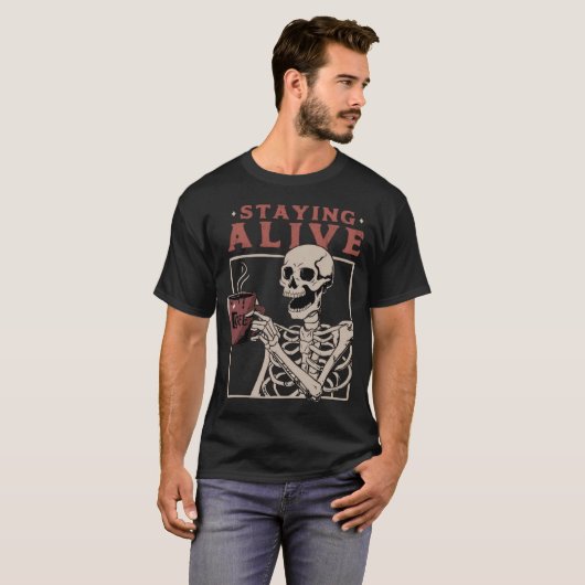 Staying Alive Coffee Halloween  Skeleton Tシャツ (正面フル)