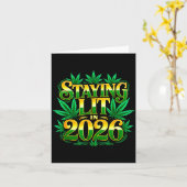 Staying Lit 2026 High Wasted Weed New Years Funny  カード (黄色い花)