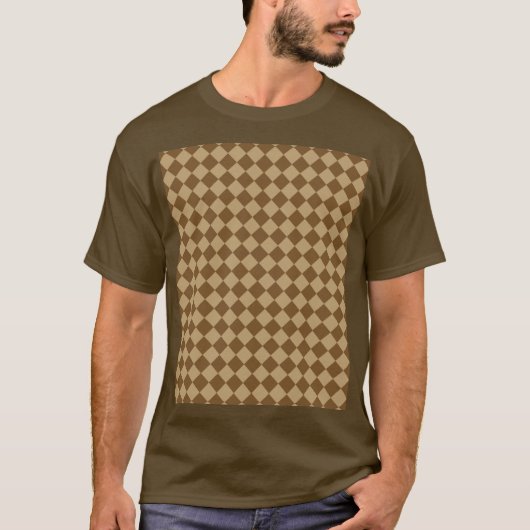 STaylorによる茶色の組み合わせダイヤモンドパターン Tシャツ (正面)