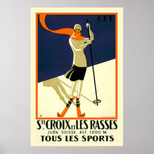 "Ste Croix et Les Rasses" Swiss Vintage Travel ポスター
