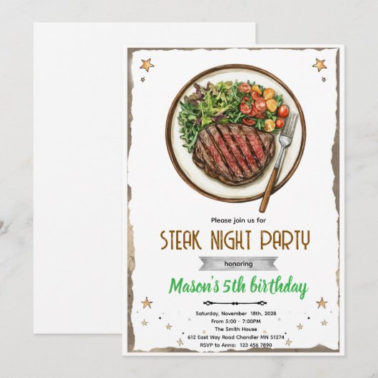 Steak Night BBQ party Invitation 招待状 (正面/裏面)