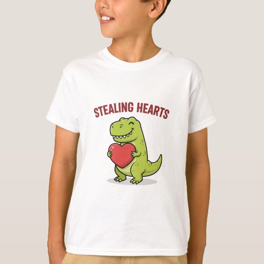 Stealing Hearts T-Rex Dinosaur Cute Boys Valentine Tシャツ (正面)