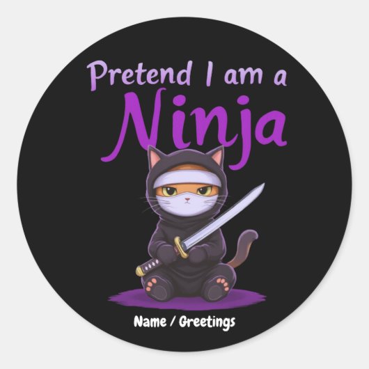 Stealthy Ninja Cat Masked Kitty Warrior Pun ラウンドシール (正面)