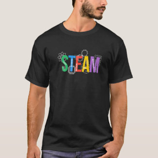 Steamプログラムの先生AのためのカラフルなSteamの文字 Tシャツ