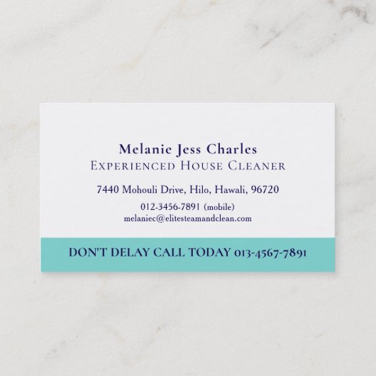 Steam Cleaning Business aqua blue white 名刺 (裏面)