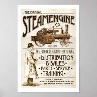 Steam Engine フェイクCoポスタビクトリアンー ポスター