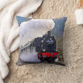 Steam Engine in Snow, Railway Locomotive Train クッション (ブランケット)