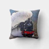 Steam Engine in Snow, Railway Locomotive Train クッション (裏面)