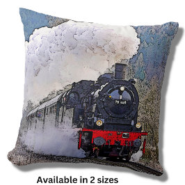 Steam Engine in Snow, Railway Locomotive Train クッション