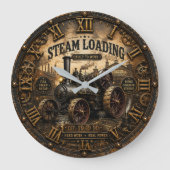 Steam Engine Vintage Steampunk Tractor ラージ壁時計 (正面)