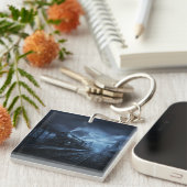 Steam Locomotive On A Dark Stormy Night キーホルダー (正面右)