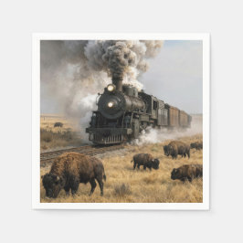 Steam Locomotive with Grazing Buffalo スタンダードカクテルナプキン