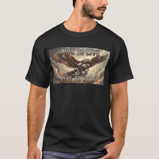 Steam Punk Eagle and V Twin Ride to Live Biker Tee Tシャツ (正面)