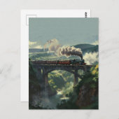 Steam Train Bridge - Painterly Style Landscape Art ポストカード (正面/裏面)