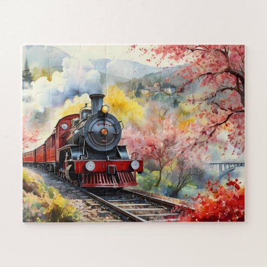 Steam Train Dreams Landscape Watercolour Artwork j ジグソーパズル (横)