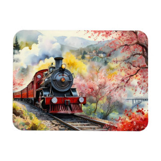 Steam Train Dreams Landscape Watercolour Artwork j マグネット