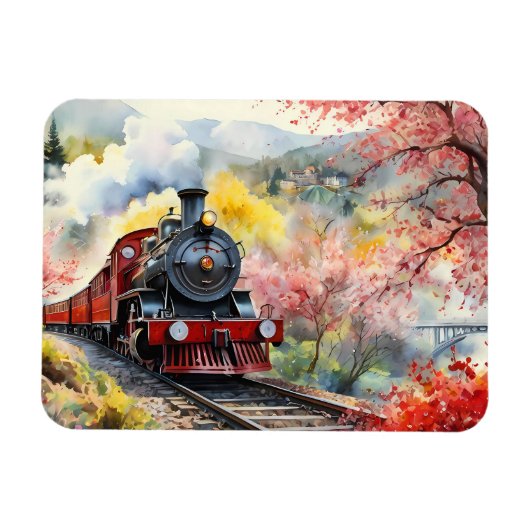 Steam Train Dreams Landscape Watercolour Artwork j マグネット (横)