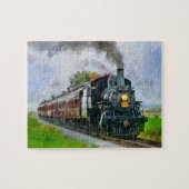 Steam Train Engine Locomotive Painting Railroad ジグソーパズル (横)