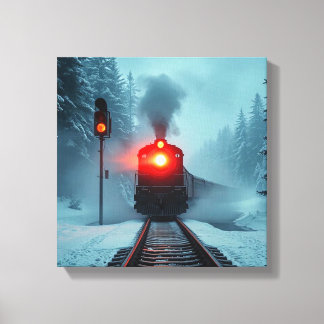 "Steam Train in Snowy Winter Forest" キャンバスプリント