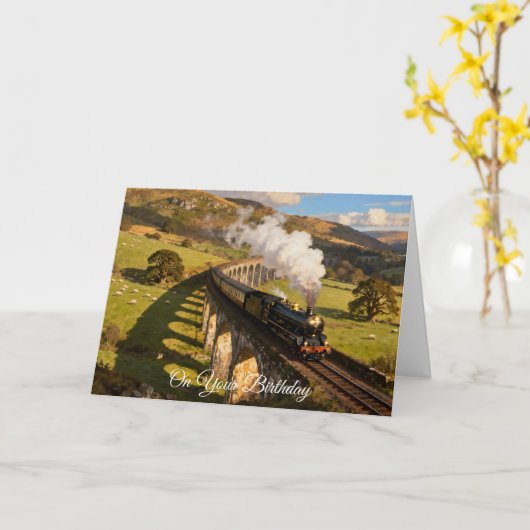 Steam Train on Viaduct カード (黄色い花)