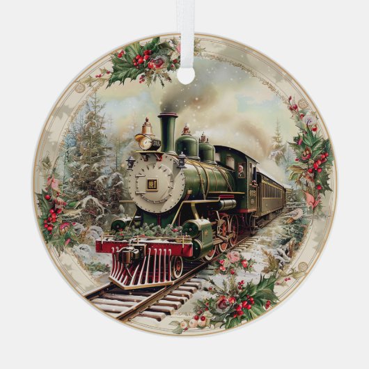 Steam Train Through Snowy Pines  ガラスオーナメント (裏面)